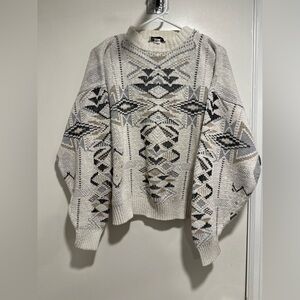 VTG 90s Private Club SzL Neutral tones aztec geometric tribal pattern Sweater